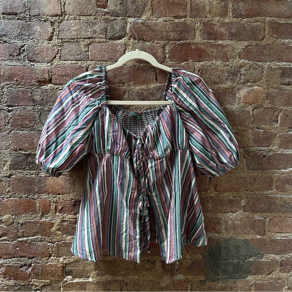 Farm Rio Striped Puff Sleeve Top